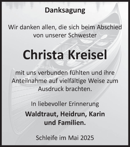Traueranzeige von Christa Kreisel von WochenKurier