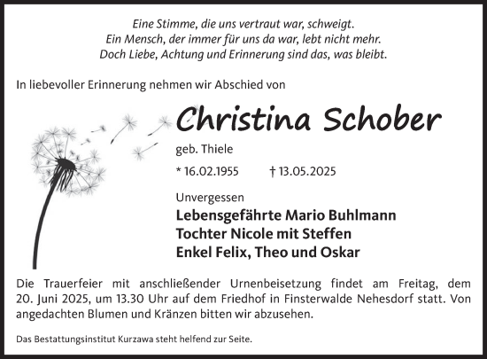 Traueranzeige von Christina Schober von WochenKurier