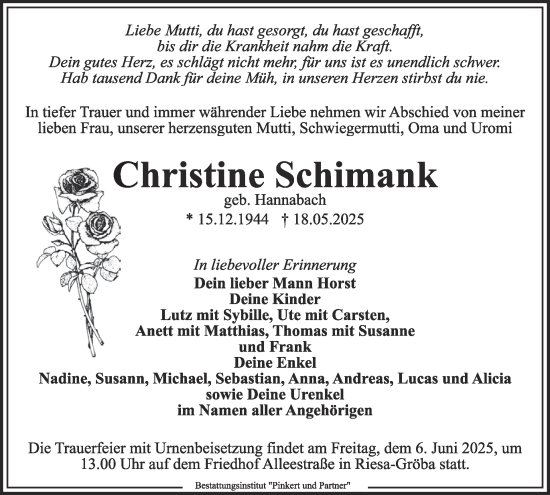 Traueranzeige von Christine Schimank von WochenKurier