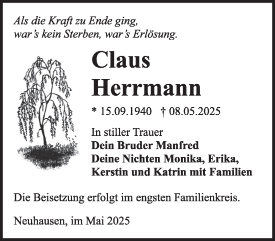 Traueranzeige von Claus Herrmann von WochenKurier