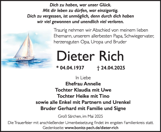 Traueranzeige von Dieter Rich von WochenKurier