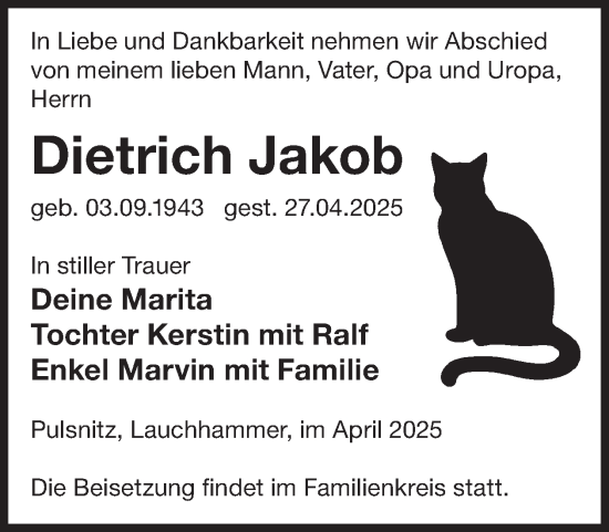 Traueranzeige von Dietrich Jakob von WochenKurier