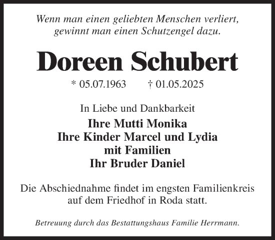 Traueranzeige von Doreen Schubert von WochenKurier