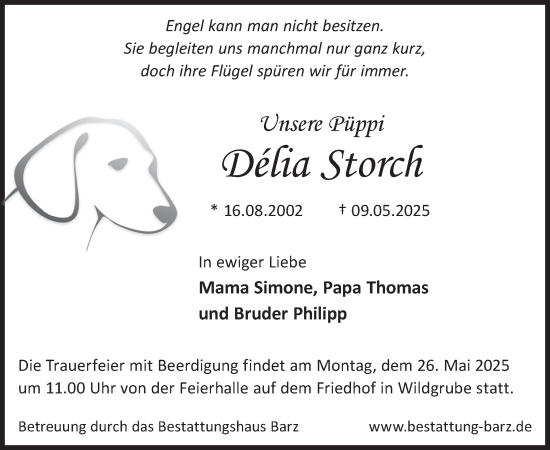 Traueranzeige von Délia Storch von WochenKurier
