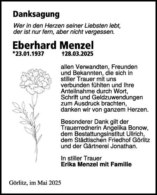 Traueranzeige von Eberhard Menzel von WochenKurier