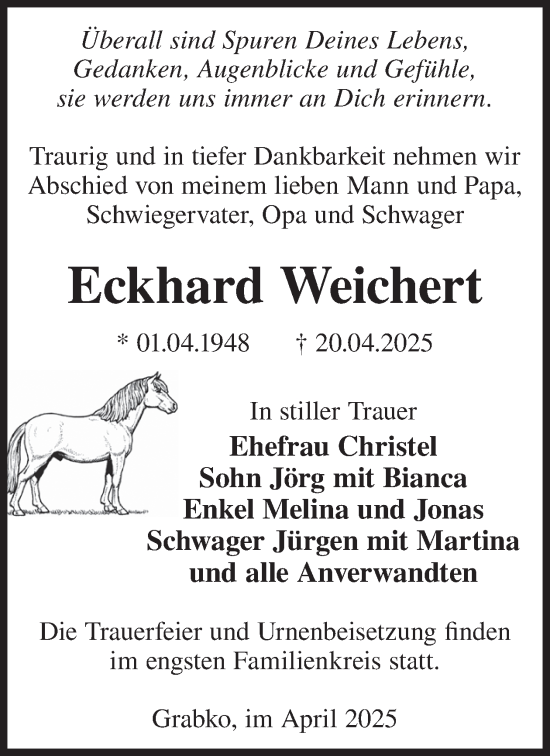 Traueranzeige von Eckhard Weichert von WochenKurier
