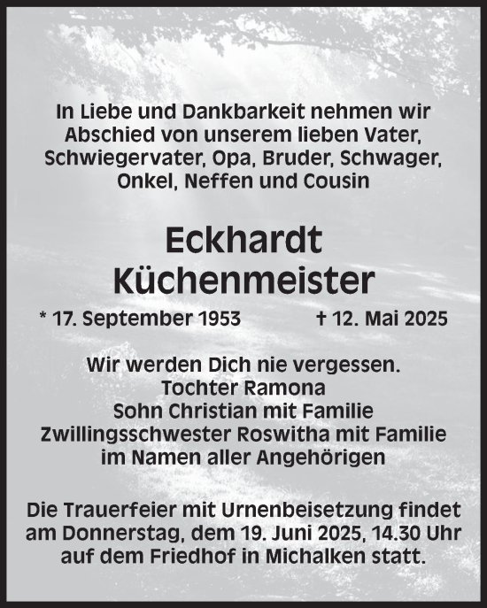 Traueranzeige von Eckhardt Küchenmeister von WochenKurier