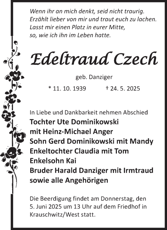 Traueranzeige von Edeltraud Czech von WochenKurier