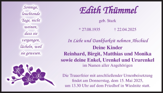 Traueranzeige von Edith Thümmel von WochenKurier