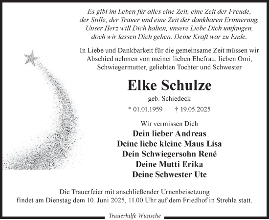 Traueranzeige von Elke Schulze von WochenKurier