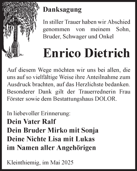 Traueranzeige von Enrico Dietrich von WochenKurier