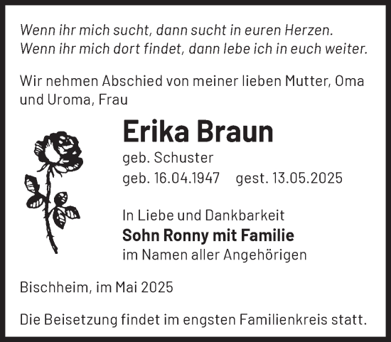 Traueranzeige von Erika Braun von WochenKurier