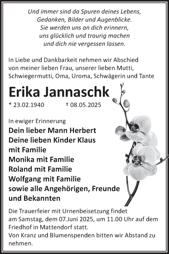 Traueranzeige von Erika Jannaschk von WochenKurier