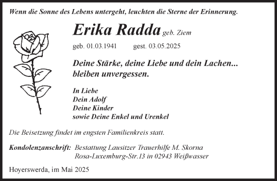 Traueranzeige von Erika Radda von WochenKurier