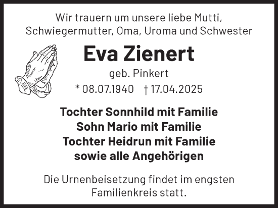 Traueranzeige von Eva Zienert von WochenKurier