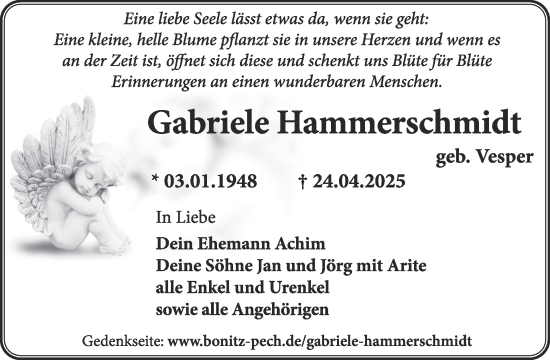 Traueranzeige von Gabriele Hammerschmidt von WochenKurier