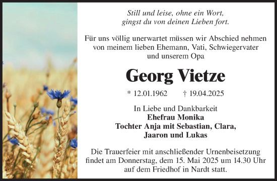 Traueranzeige von Georg Vietze von WochenKurier