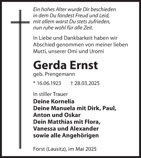 Traueranzeige von Gerda Ernst von WochenKurier