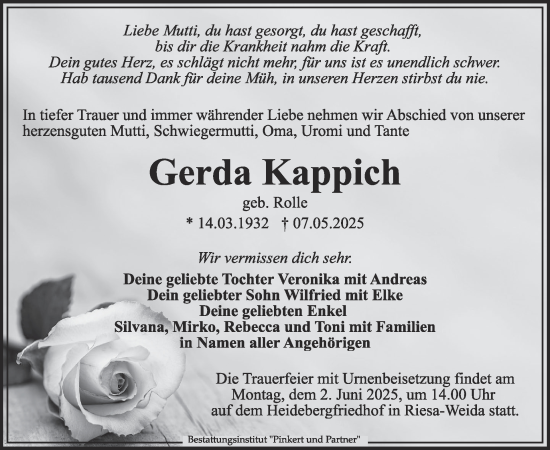 Traueranzeige von Gerda Kappich von WochenKurier
