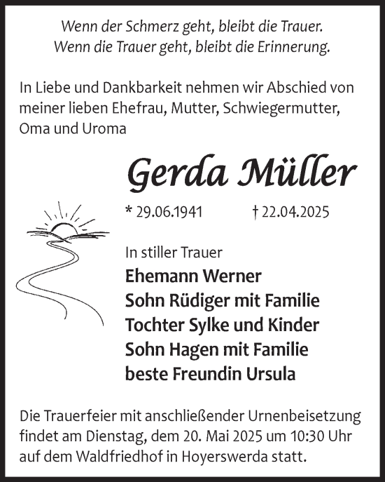 Traueranzeige von Gerda Müller von WochenKurier