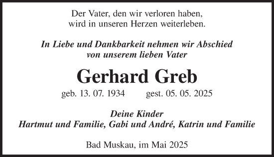 Traueranzeige von Gerhard Greb von WochenKurier