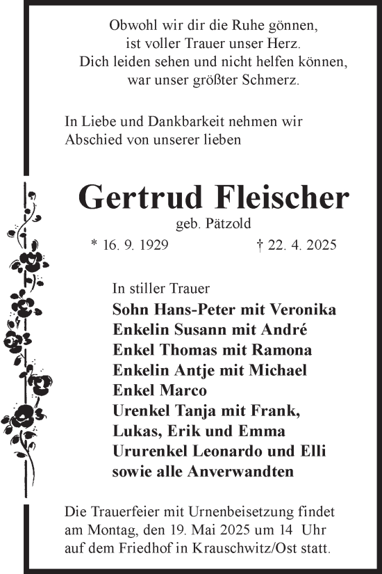 Traueranzeige von Gertrud Fleischer von WochenKurier