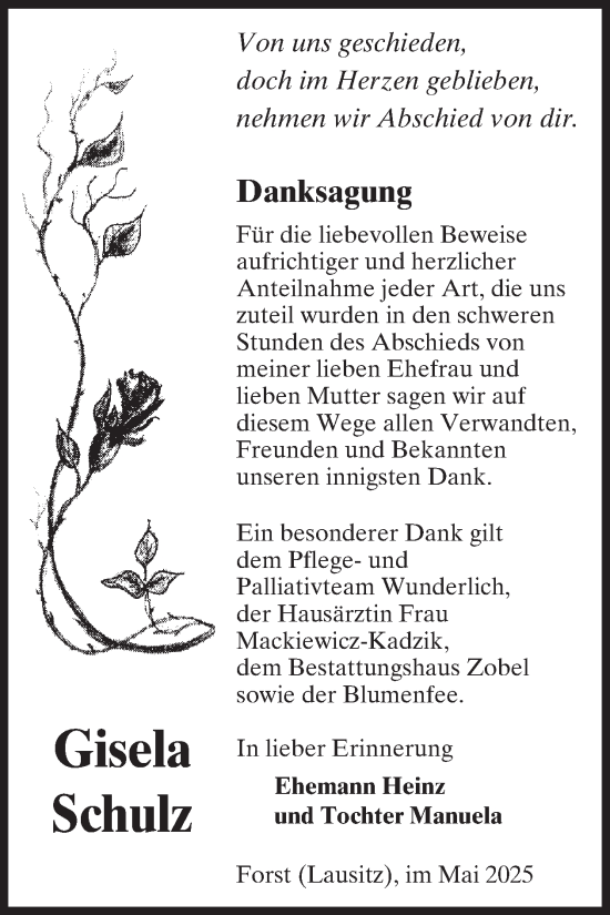 Traueranzeige von Gisela Schulz von WochenKurier
