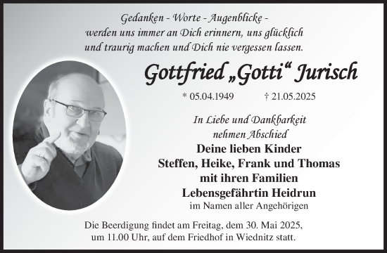 Traueranzeige von Gottfried Jurisch von WochenKurier
