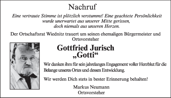 Traueranzeige von Gottfried Jurisch von WochenKurier