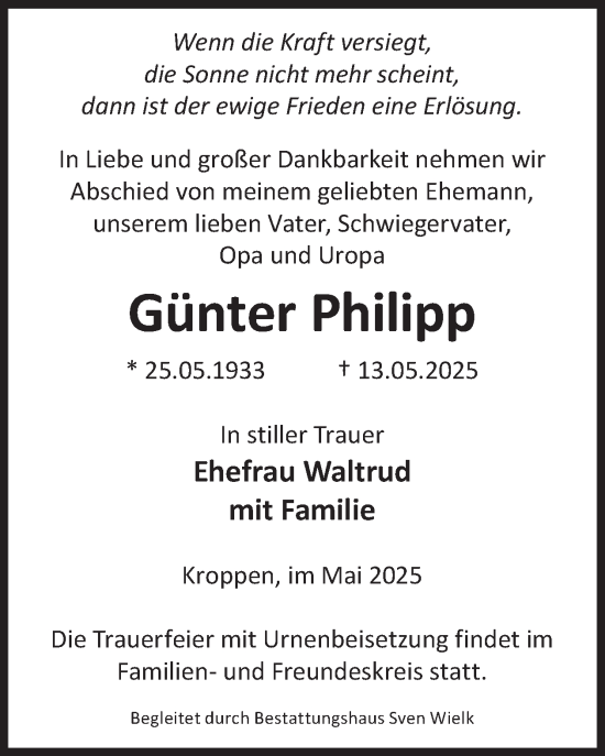 Traueranzeige von Günter Philipp von WochenKurier