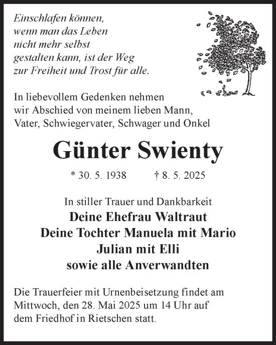 Traueranzeige von Günter Swienty von WochenKurier