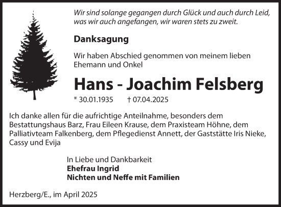 Traueranzeige von Hans-Joachim Felsberg von WochenKurier