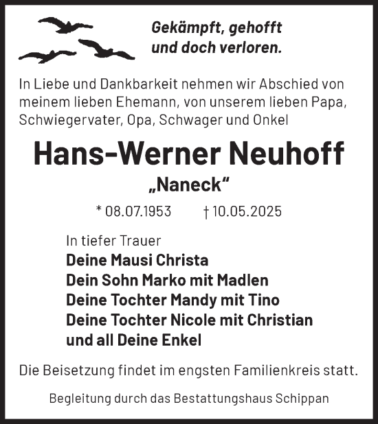 Traueranzeige von Hans-Werner Neuhoff von WochenKurier