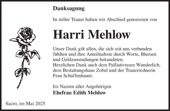 Traueranzeige von Harri Mehlow von WochenKurier