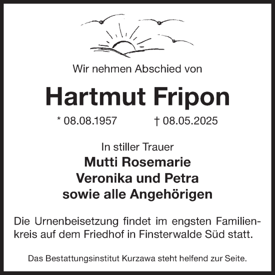 Traueranzeige von Hartmut Fripon von WochenKurier