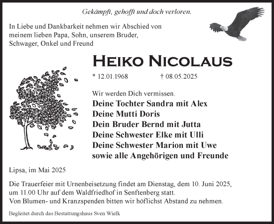 Traueranzeige von Heiko Nicolaus von WochenKurier