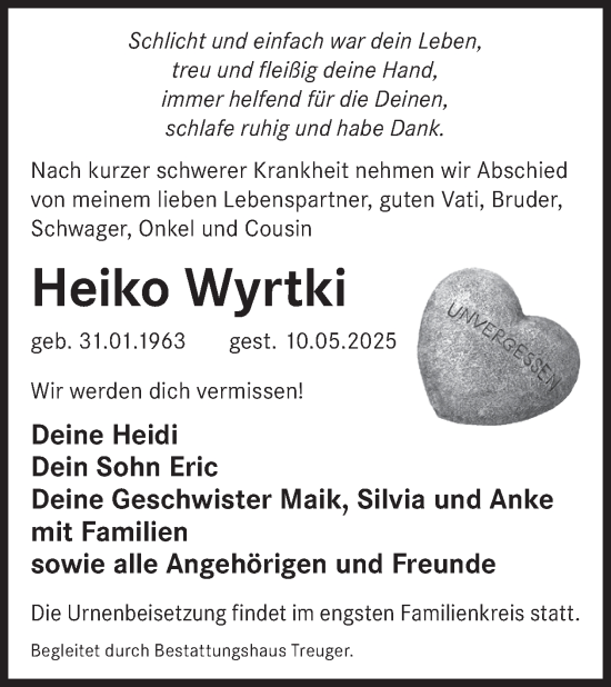 Traueranzeige von Heiko Wyrtki von WochenKurier