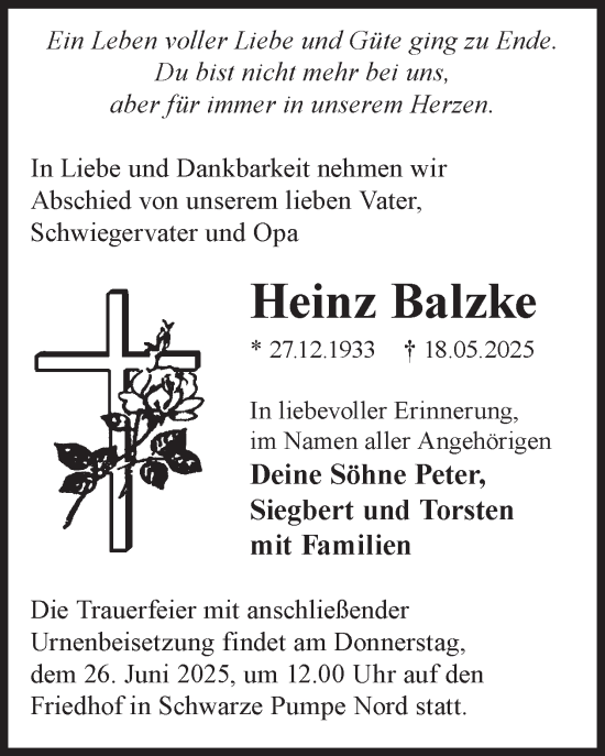 Traueranzeige von Heinz Balzke von WochenKurier