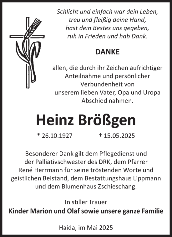 Traueranzeige von Heinz Brößgen von WochenKurier