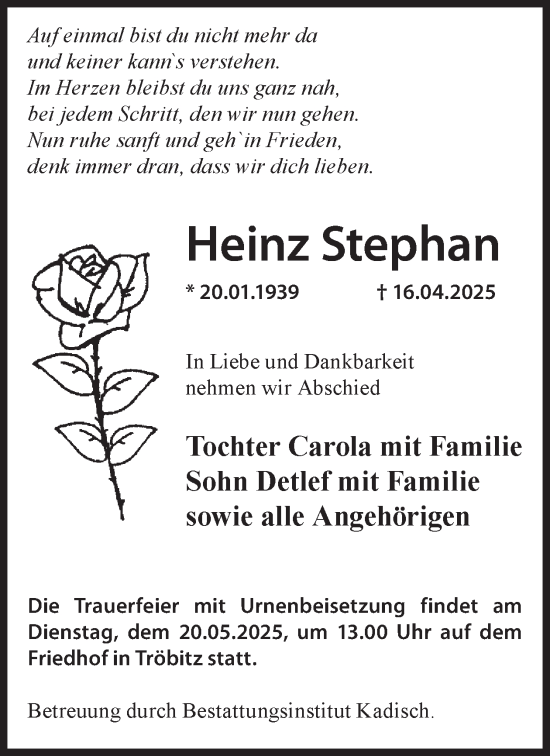 Traueranzeige von Heinz Stephan von WochenKurier