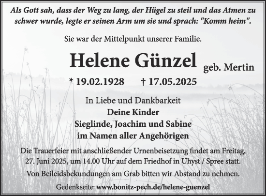 Traueranzeige von Helene Günzel von WochenKurier