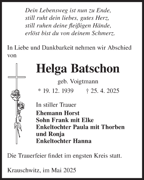 Traueranzeige von Helga Batschon von WochenKurier