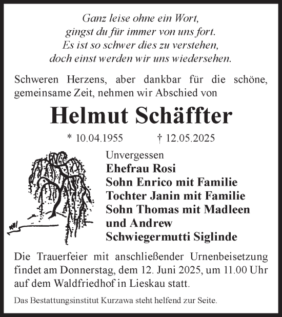 Traueranzeige von Helmut Schäffter von WochenKurier