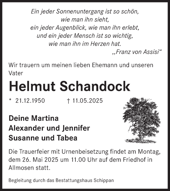 Traueranzeige von Helmut Schandock von WochenKurier