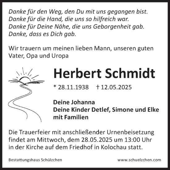 Traueranzeige von Herbert Schmidt von WochenKurier