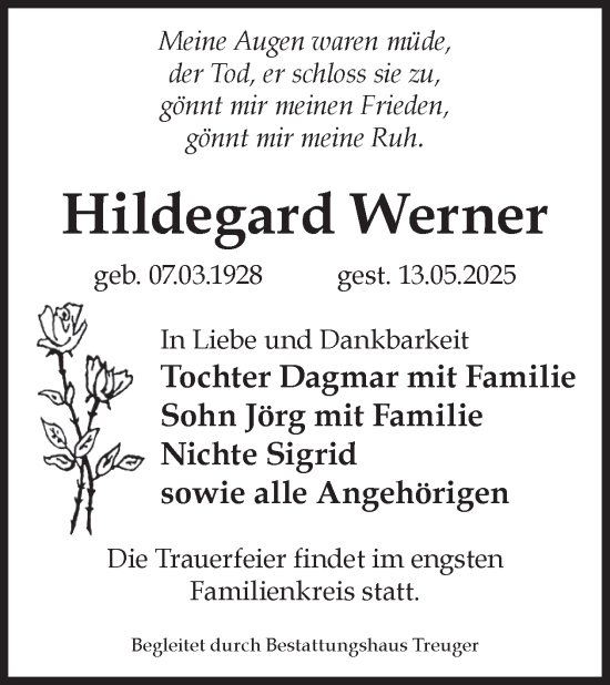 Traueranzeige von Hildegard Werner von WochenKurier