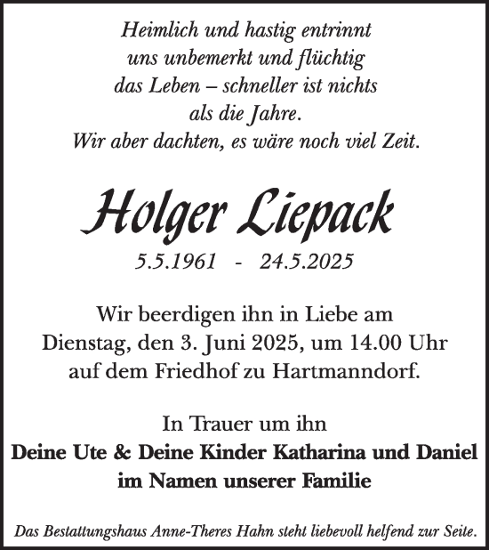 Traueranzeige von Holger Liepack von WochenKurier