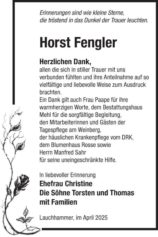 Traueranzeige von Horst Fengler von WochenKurier