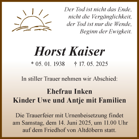 Traueranzeige von Horst Kaiser von WochenKurier