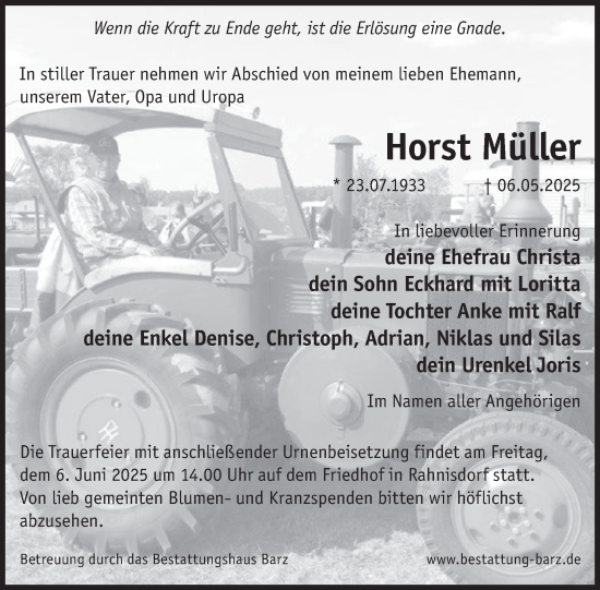 Traueranzeige von Horst Müller von WochenKurier